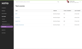 Student test score landing page in Xello with four tests. Each test has a region, the number of students with their scores uploaded, and the last dated update